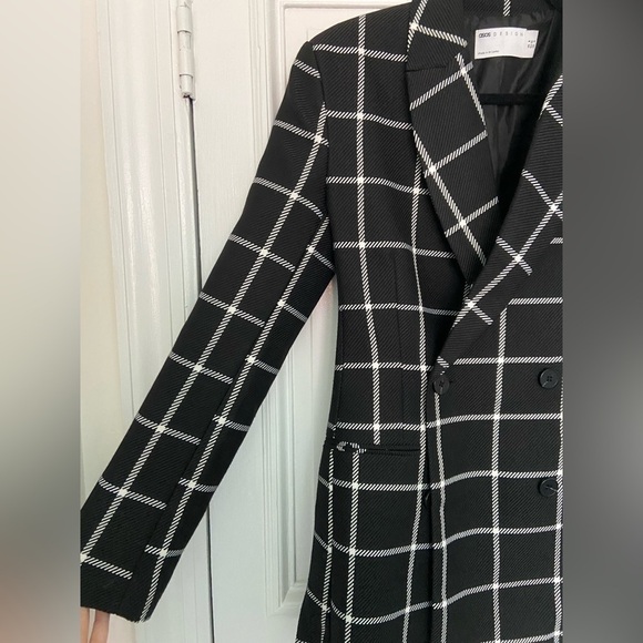 ASOS Black & White Checkered Double Breasted Classic Blazer w/ 2 Pockets Size 4 - Picture 5 of 13